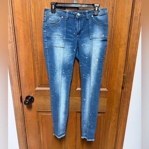 Blue Paint-Splatter Skinny Jeans - Stretch Denim